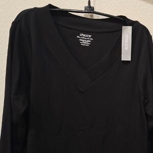 CHICO'S Classic Black V-neck 3/4 Sleeve Ultimate Tee / 100% Pima Cotton / sz 1